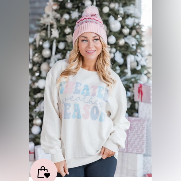 •PINK LILY•NWOT IVORY SWEATER WEATHER SEASON CORDED OVERSIZED GRAPHIC SIZE LARGE - Picture 3 of 10